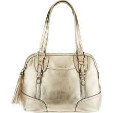 B. Makowsky Glove Leather Zip Top Satchel with Capped Corners - Champagne - One Size