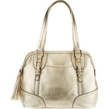 B. Makowsky Glove Leather Zip Top Satchel/capped Corners Champagne