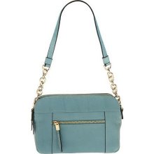 B. Makowsky Glove Leather Double Zip Top Shoulder Bag w/ Chain Detail - Mist Blue - One Size