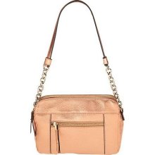 B. Makowsky Glove Leather Double Zip Top Shoulder Bag w/ Chain Detail - Rose Gold - One Size
