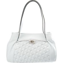 B. Makowsky Glove Leather Satchel with Woven Detail & Turn Lock - White - One Size