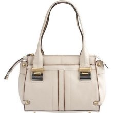 B. Makowsky Glove Leather Satchel with Seaming Detail & Zip Closure - Stone/Bronze - One Size