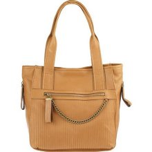 B.Makowsky Glove Leather Tote with Chain Detail - Nutmeg - One Size