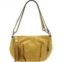 B. Makowsky Leather Convertible Shoulder Bag w/Fringe Tassel - Pale Yellow - One Size