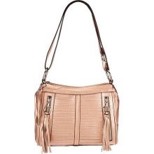 B.Makowsky Leather East/West Zip Top Convertible Bag - Rose Gold - One Size