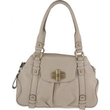 B. Makowsky Pebble Leather Zip Top Satchel with Turn Lock Hardware - Stone - One Size