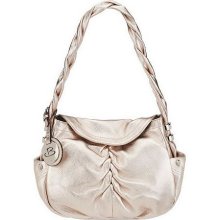 B. Makowsky Ruched Glove Leather Flap Hobo with Braided Strap - Pearl Metallic - One Size