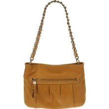 B. Makowsky Vintage Leather Shoulder Bag w/Chain Strap & Front Pocket - Nutmeg - One Size