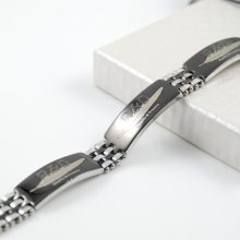 B837 R&d Brand Menâ€™s Bracelet Stainless Steel Feather Italy Black Silver