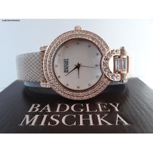 Badgley Mischka Leather Strap Crystal Rosegold Women's Watch Ba/1278pmrg