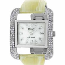 Badgley Mischka Women's BA1151MPHN Swarovski Crystals Silver-Tone Mother-Of-Pearl Horn Bangle Bracelet Watch