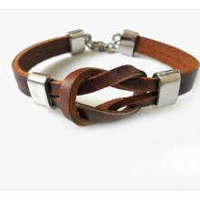 Bangle leather bracelet buckle bracelet men bracelet boys bracelet woven bracelet made of brown leather and metal cuff bracelet SH-1195