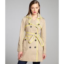 BCBGeneration khaki and lemon cotton blend tie belted trench coat