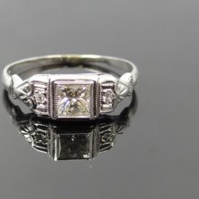 Beautiful Art Deco White Gold Princess Cut Diamond Engagement Ring - RGDI342P