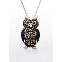 Belk & Co. Black Diamond Owl Pendant in Sterling Silver with 14k