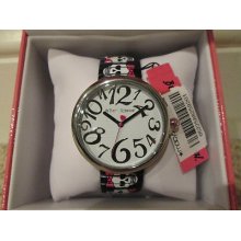 Betsey Johnson Black Skull Skeleton Rocker Punk Stretch Band Watch W/ Box