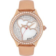 Betsey Johnson Watch, Womens Rose Gold Metallic Leather Strap 38mm BJ0