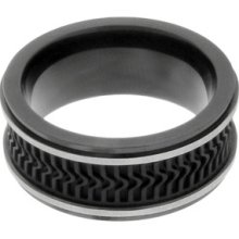 BIG Jewlery Men's Stainless Steel Rubber Inlay Band