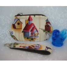 Birdhouse Fabric Key Fob And Zipper Coin Pouch Set