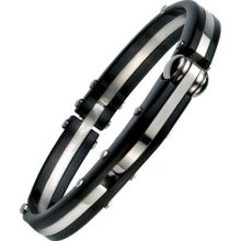 Black & Silver Stainless Steel Handcuff Style Bracelet By R&b Jewelry For Men