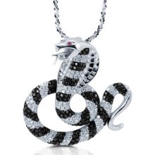 Black And White Cubic Zirconia Cz Sterling Silver Cobra Snake Pendant Necklace