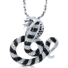 Black And White CZ 925 Sterling Silver Cobra Snake Pendant Necklace