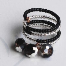 Black And White Dual Color Ab Crystal Copper Wire Wrap Adjustable 4 Loop Ring