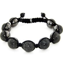 Black Ball Bead Macrame Bracelet Hand Set Stones 6.75ct BB31
