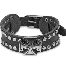 Black Celtic Cross Dome Stud Bracelet Wristband Cuff K29
