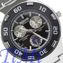 Black Face W/number Steel Mens Quartz Watch +battery