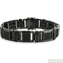 Black Ice Cubes Cubic Zirconia Mens Hip Hop Bracelet