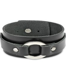 Black Leather Buckle Ring Bracelet Wristband Cuff K31