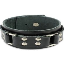 Black Leather Steel Buckle Bracelet Wristband Cuff K18