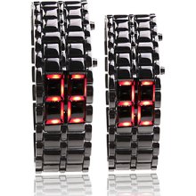 Black Metal Strip Digital Style Lava Iron Sport Couple Red LED Faceless Wrist Watch