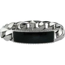Black Onyx ID Bracelet in Stainless Steel Men's 15mm bracelets