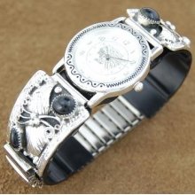 Black Onyx Jewelry Silver Mens Watch