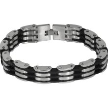 Black Rubber And Stainless Steel Grille Bracelet