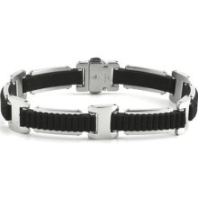 Black Rubber And Steel Mens Unique Fashion Bracelet