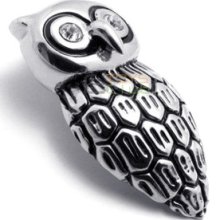 Black Silver Stainless Steel Fashion Owl Bird With Crystal Eyes Pendant Necklace