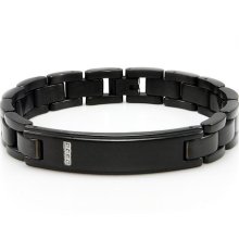 Black Stainless Steel ID Bracelet w/ CZ [B32084B]