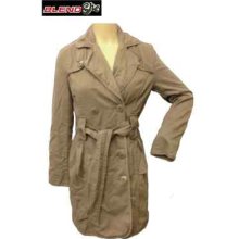 Blend She Women's Belted Double Breasted Canvas Trench Coat Brown