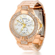 Bling Jewelry Geneva Crystal Rose Gold Plated Stainless Steel Metro Watch