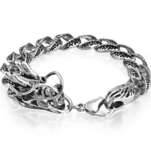 Bling Jewelry Mens Bracelet Chinese Dragon Curb Chain Stainless Steel 9in