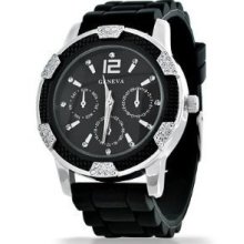 Bling Jewelry Womens CZ All Black Dial Silicone Rubber Watch