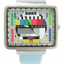 Blue Leather Girls Ladies Tv Pattern Wrist Watch Dm424u