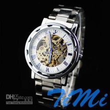 Blue Rome White Skeleton Automatic Stainless Watch Freeship