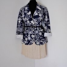 blue white STYLIZED island TRIBAL kitschy vintage 70s SUMMER blazer jacket medium