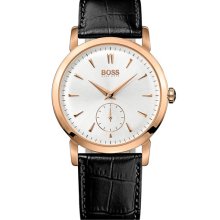 BOSS Black Round Leather Strap Watch Rosegold/ Black