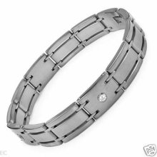 Bracelet Mens Stainless Steel W/ Cz 8 Inch