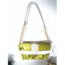 Brahmin Green Artus Apple Quilted Shoulder Handbag With Gold Chain Links.
